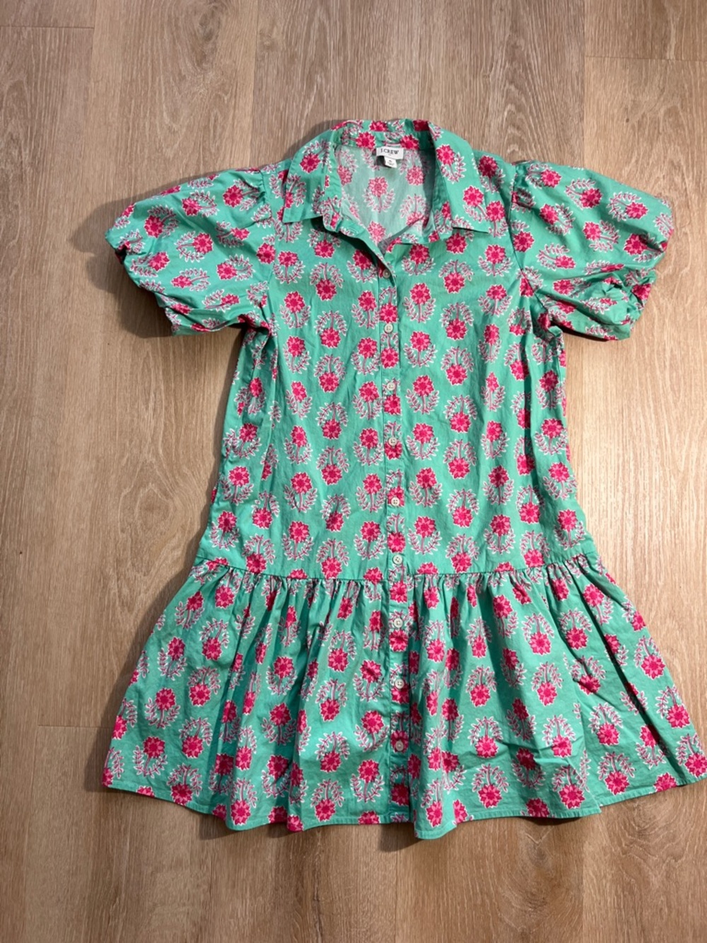 J. Crew Mint Green Dress with Pink Floral Print